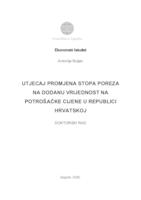 prikaz prve stranice dokumenta Utjecaj promjena stopa poreza na dodanu vrijednost na potrošačke cijene u Republici Hrvatskoj
