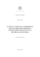 prikaz prve stranice dokumenta Utjecaj članstva u Europskoj uniji na makroekonomske i strukturne pokazatelje u Republici Hrvatskoj