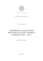 prikaz prve stranice dokumenta Organizacija i djelovanje Hrvatske seljačke stranke u Dalmaciji (1935. – 1941.)