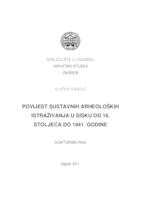 prikaz prve stranice dokumenta Povijest sustavnih arheoloških istraživanja u Sisku od 16. stoljeća do 1941.