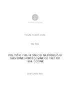 prikaz prve stranice dokumenta "Politički i vojni odnosi na području sjeverne Hercegovine od 1992. do 1994. godine"