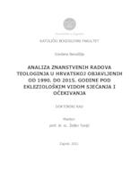 prikaz prve stranice dokumenta Analiza znanstvenih radova teologinja u Hrvatskoj objavljenih od 1990. do 2015. godine pod ekleziološkim vidom sjećanja i očekivanja
