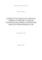 prikaz prve stranice dokumenta Učinkovitost manualne terapije Yumeiho tehnikom i vježbi na oporavak bolesnika s kroničnom nespecifičnom križoboljom