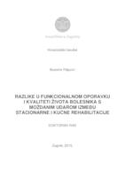 prikaz prve stranice dokumenta Razlike u funkcionalnom oporavku i kvaliteti života bolesnika s moždanim udarom između stacionarne i kućne rehabilitacije