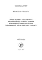 prikaz prve stranice dokumenta Uloga mjerenja koncentracije paratireoidnoga hormona u ranom poslijeoperacijskom otkrivanju hipokalcemije nakon operacije štitnjače 