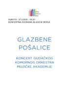 prikaz prve stranice dokumenta Glazbene pošalice : koncert Gudačkog komornog orkestra Muzičke akademije (27. 2. 2021.) - programska knjižica