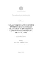 prikaz prve stranice dokumenta Karakterizacija probiotičke bakterije Lactobacillus plantarum O1 za biološko konzerviranje proizvoda akvakulture