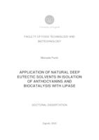 prikaz prve stranice dokumenta Application of natural deep eutectic solvents in isolation of anthocyanins and biocatalysis with lipase