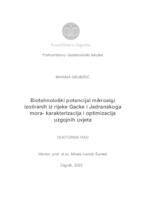 prikaz prve stranice dokumenta Biotehnološki potencijal mikroalgi izoliranih iz rijeke Gacke i Jadranskoga mora- karakterizacija i optimizacija uzgojnih uvjeta
