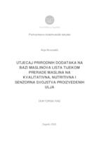 prikaz prve stranice dokumenta Utjecaj prirodnih dodataka na bazi maslinova lista tijekom prerade maslina na kvalitativna, nutritivna i senzorna svojstva proizvedenih ulja