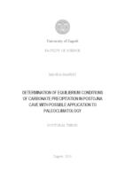 prikaz prve stranice dokumenta Utvrđivanje ravnotežnih uvjeta taloženja karbonata u Postojnskoj jami s mogućom primjenom u paleoklimatologiji