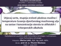 prikaz prve stranice dokumenta Utjecaj sorte, stupnja zrelosti plodova masline i temperature čuvanja djevičanskog maslinovog ulja na sastav i koncentracije sterola te alifatskih i triterpenskih alkohola