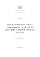 prikaz prve stranice dokumenta Usporedba psihosocijalnoga funkcioniranja osoba koje se liječe zbog ovisnosti o kockanju i alkoholu