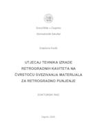 prikaz prve stranice dokumenta Utjecaj tehnika izrade retrogradnih kaviteta na čvrstoću svezivanja materijala za retrogradno punjenje