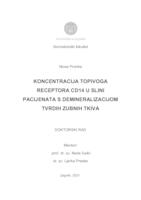 prikaz prve stranice dokumenta Koncentracija topivoga receptora CD14 u slini pacijenata s demineralizacijom tvrdih zubnih tkiva